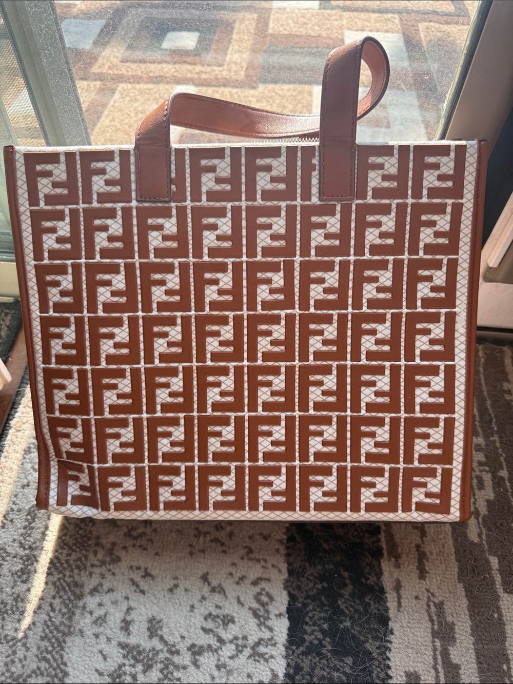 Fendi Brown and White FF Monogram Tote with Matching Brown Accessories